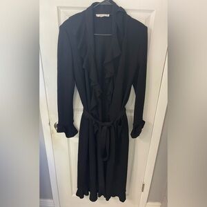 ST. JOHN Collection Knit Long Kelly Cardigan 8 Black Ruffle Belted Maxi‎